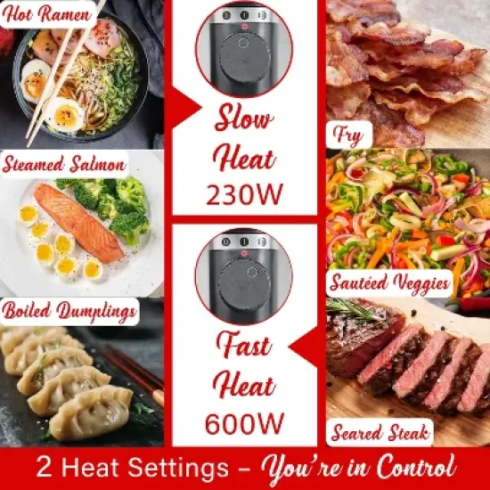 Brentwood 600-Watt 1.6-Qt. Multifunction Electric Hot Pot Cooker with Ceramic Non-Stick Ceramic Coating and Stainless-Steel Food Steamer, Black image {3}