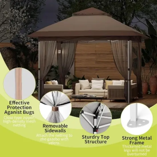 12x12 FT Waterproof Gazebo Tent with Double Roof & Mosquito Netting, Outdoor Canopy for Patio, Garden, Backyard, Easy Setup, Includes Carry Bag image {4}