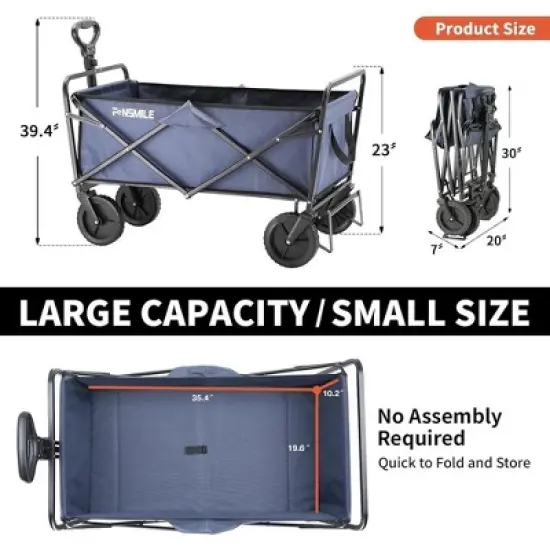 Folding wagon,the combination of 600D Oxford fabric and PVC material allows this folding wagon to support up to 220 lbs, Dark navy blue image {4}