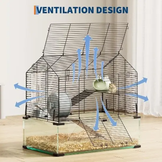 Acekool 3-Tier Large Hamster Cage, Metal & Glass Small Animal Habitat with Accessories, Transparent Cage for Guinea Pigs, Chinchillas, Hedgehogs image {1}