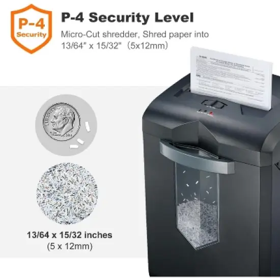 Bonsaii 16-Sheet Micro Cut Paper Shredder, 60 Min Run Time, P-4 Security, 6 Gal Pullout Basket, Commercial Grade for Office Use image {3}