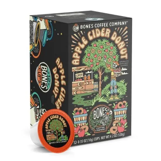 Bones Coffee Company Apple Cider Donut Flavored Coffee Pods, 12 ct Single-Serve Bones Cups Compatible with Keurig Coffee Maker image {2}