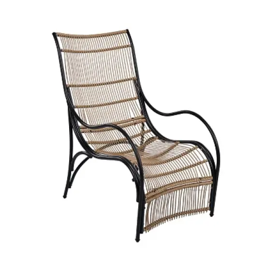 FIONECA 3-Piece Wicker Outdoor Patio Furniture Set with Lounge Chair, Ottoman & Coffee Table, Black & Natural Rattan with Beige Cushions image {8}