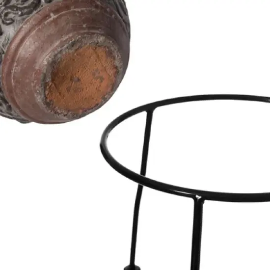 Vintiquewise Indoor and Outdoor Small Red and Grey Grill Clay Fire Pit and Accent Design and Metal Stand image {6}