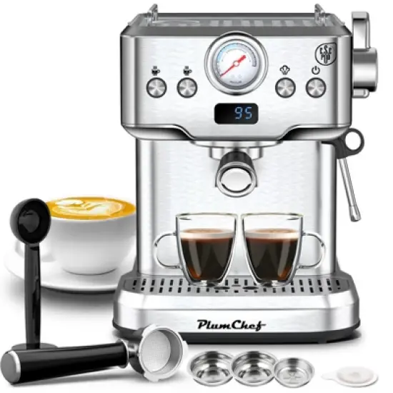ELJGET Espresso Maker 20 Bar Maker Coffee Machine 1.8L Water Tank, Stainless Steel, Silver image {7}