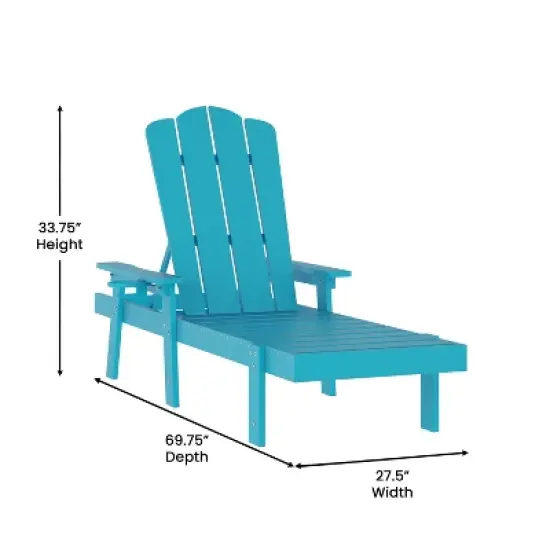 Emma and Oliver Recycled HDPE Adjustable Adirondack Lounger with Fold Out Cupholder for Indoor/Outdoor Use image {3}
