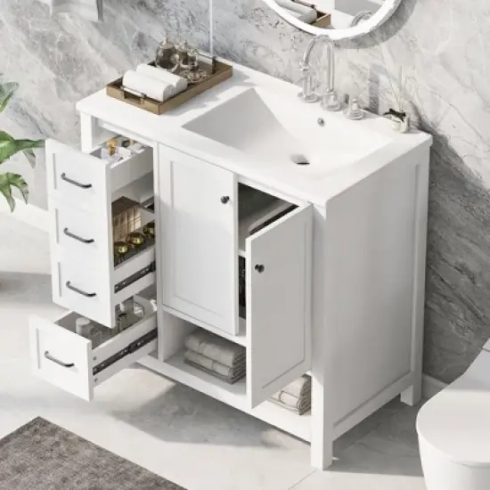 Whisen Bathroom Vanity with Sink, Freestanding Vanity with Drawers, cabinet and Open shelf image {17}