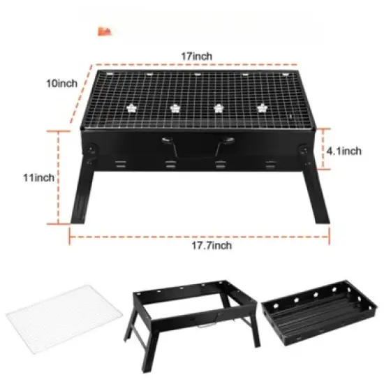 DSVIMOY Portable BBQ Grill, Foldable Charcoal Grill for Camping, Garden, Outdoor Travel, Black, 17.7"*10"*11" image {2}