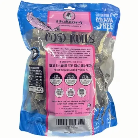 Hubert Pet Premium Cod Skin Roll Dog Treats, Grain Free, Single Ingredient, USA Tested - 1.5 lbs Super Value Pack image {3}