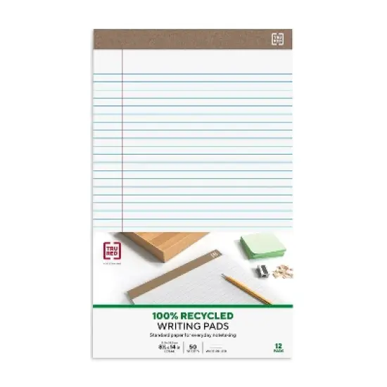 TRU RED Notepad 8.5" x 14"  Wide Ruled White 50 Sheets/Pad TR59939 image {3}