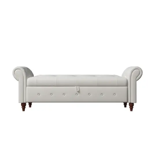 Cecily 63" Button-Tufted Large Storage Ottoman Upholstered Fabric Bench features rolled arms, window seating, and solid wood legs-Maison Boucle image {2}