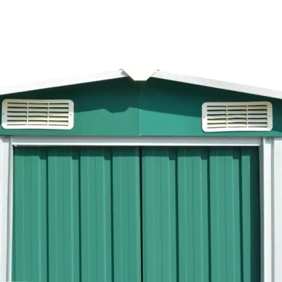 vidaXL Garden Shed Storage House for Tools Backyard Garage Patio Furniture Metal - Green 101.2" x 154.3" x 71.3" image {4}