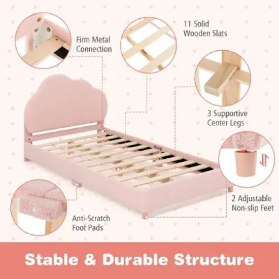 HoneyjoyKids Twin Platform Bed Frame Upholstered Twin Size Bed with Wooden Slats Support image {5}