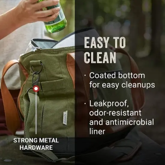 Coleman Banyan Series 30 Can Leakproof Padded Soft Sided Can Soft Cooler Tote Bag with Stretch Pockets and Compression Molded Bottom, Olive image {3}