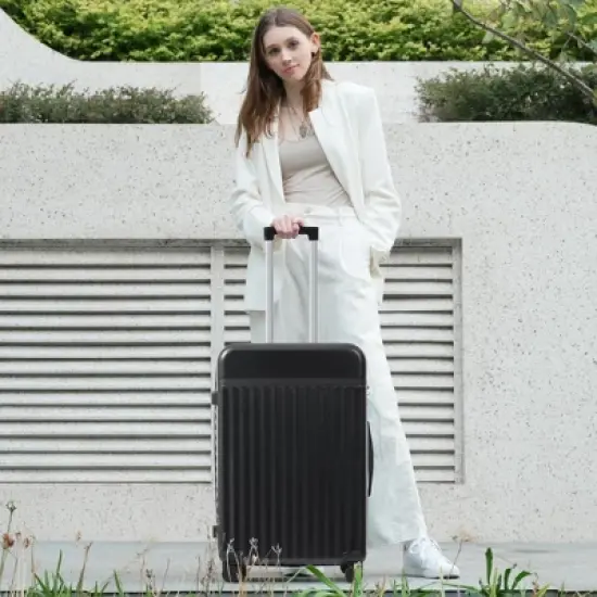 3-Piece Hardside Luggage Set, Front-Opening Carry-on Suitcase with USB Port, Expandable Luggage with Handle Bag & TSA Lock - ModernLuxe image {1}