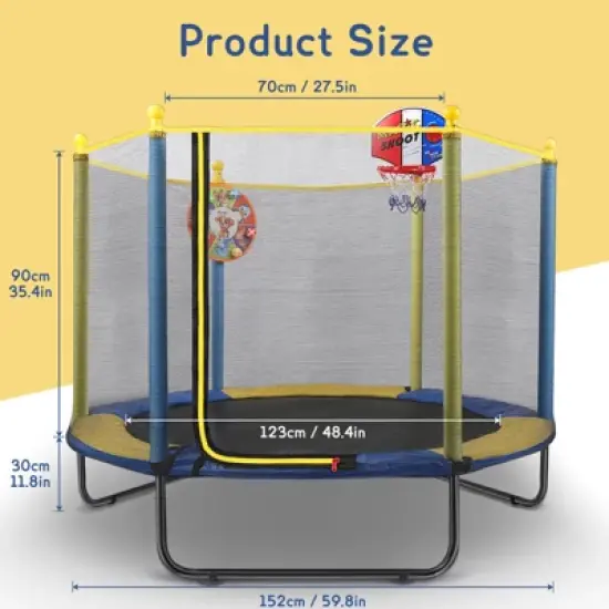 SUGIFT Kids Trampoline with Safety Enclosure Net & Basketball Hoop &ndash; Indoor Outdoor Mini Trampoline for Toddlers image {1}