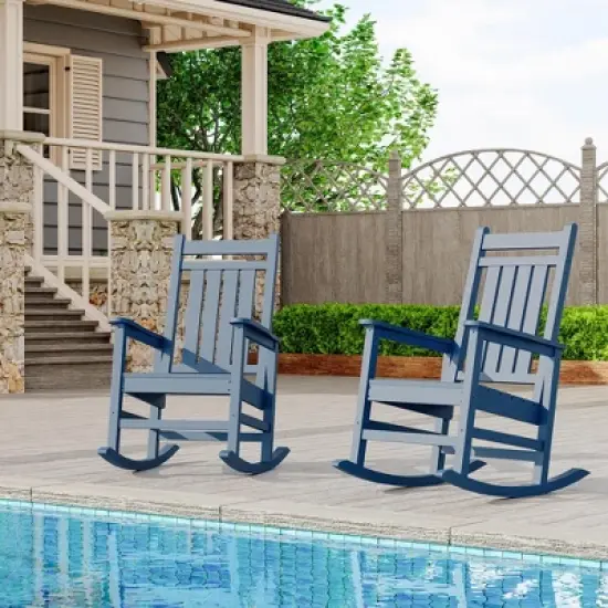 Outdoor HDPE Rocking Chairs &ndash; Oversized All-Weather Patio Rockers &ndash; Heavy Duty 350lb Capacity, Anti-Rollover Design (Blue) image {8}