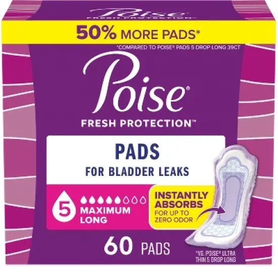 Poise Maximum Absorbency Incontinence Pads - Long - 60ct image {6}