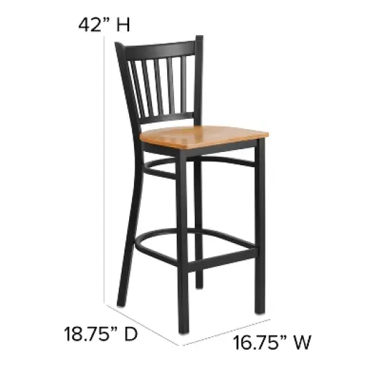 Flash Furniture Black Vertical Back Metal Restaurant Barstool image {6}