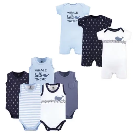 Hudson Baby Infant Boy Cotton Bodysuits and Rompers, 8-Piece, Sailor Whale image {1}