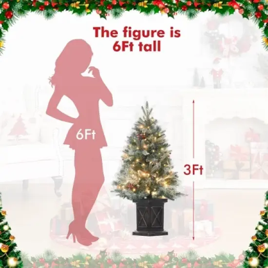 3 Ft Pre-Lit Christmas Tree, Artificial Christmas Trees with Base, Xmas Trees with 78  Lights image {1}