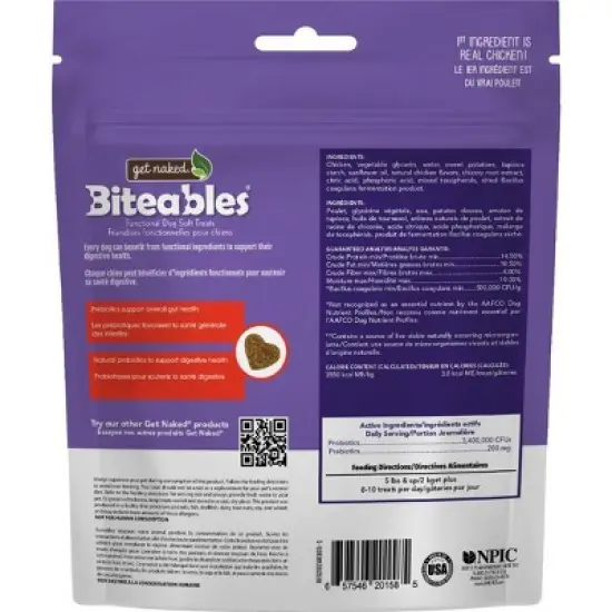 Get Naked Biteables Digestive Health Functional Chicken Flavor Soft & Chewy Training Dog Treats - 6oz image {1}
