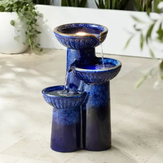 John Timberland Modern Outdoor Floor Water Fountain with Light LED 26 3/4" High Cascading Bowls for Yard Garden Patio Deck image {1}