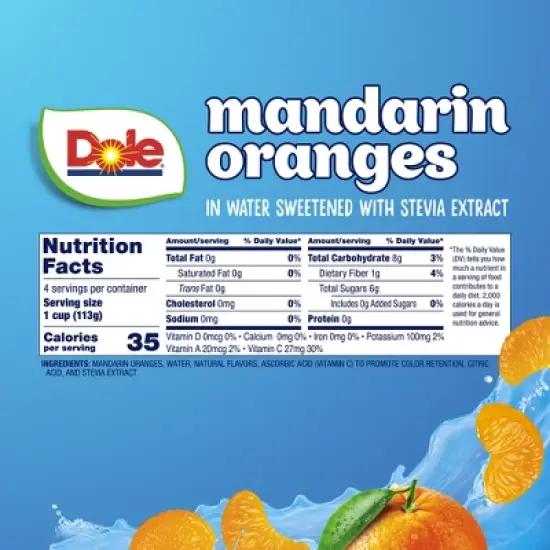 Dole Mandarin Oranges No Sugar Added Fruit Cups - 16oz/4ct image {2}