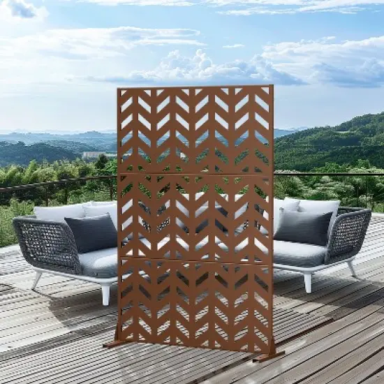 PexFix 72 in. H x 47 in. W Outdoor Metal Privacy Screen Garden Fence Arrow Pattern Wall Applique in Brown image {5}