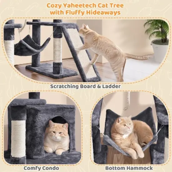 Yaheetech Multilevel Cat Tree with Hammock, Scratching Posts, Condo Perch Ball for Indoor image {3}