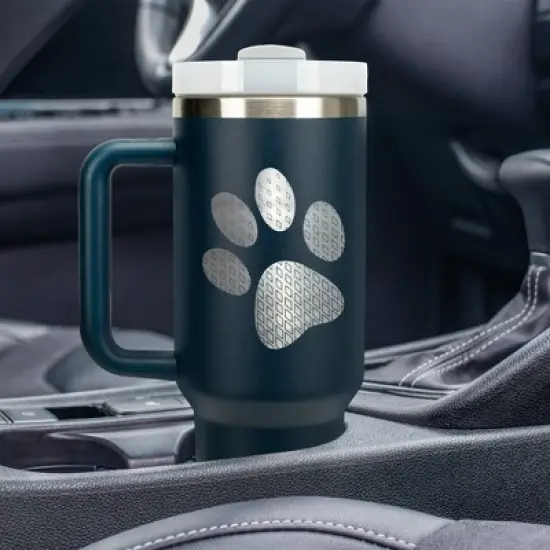 Elanze Designs Duo Diamond Puppy Dog Pawprint Wrap-Around 40 Oz. Stainless Steel Water Bottle Coffee Mug, Spill & Leak Resistant, Travel Tumbler with image {4}