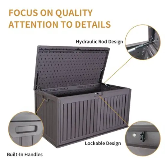 Gulches 100 Gallon Outdoor Deck Box Waterproof,Patio Storage Box ,Lockable Storage for Patio Furniture Cushion, Pool Accessories, Garden Tools ,Brown image {3}