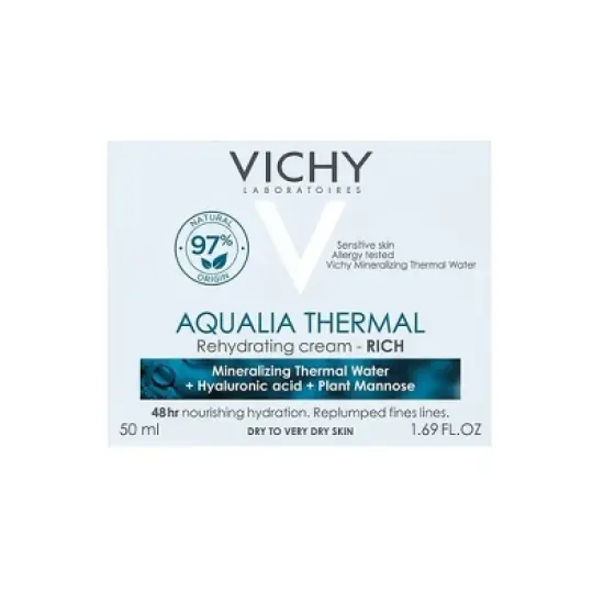 Vichy Aqualia Thermal Rich Face Cream Moisturizer for Dry Skin, Facial Moisturizer with Hyaluronic Acid - 1.69 fl oz​ image {7}