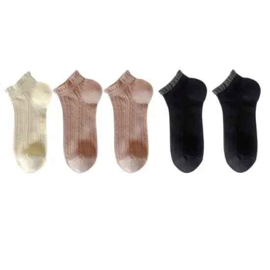 Anna-Kaci 5 Pairs Women's Ruffle Cuff Lace Knit Ankle Socks Breathable Soft Stretch Fabric with Multiple Color Options image {9}