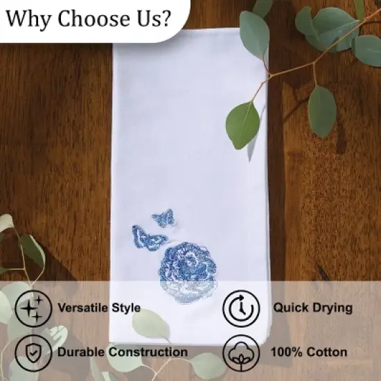 Patricia Heaton Home Blue Florals And Flitters Embroidered Napkin Set of 4 image {4}