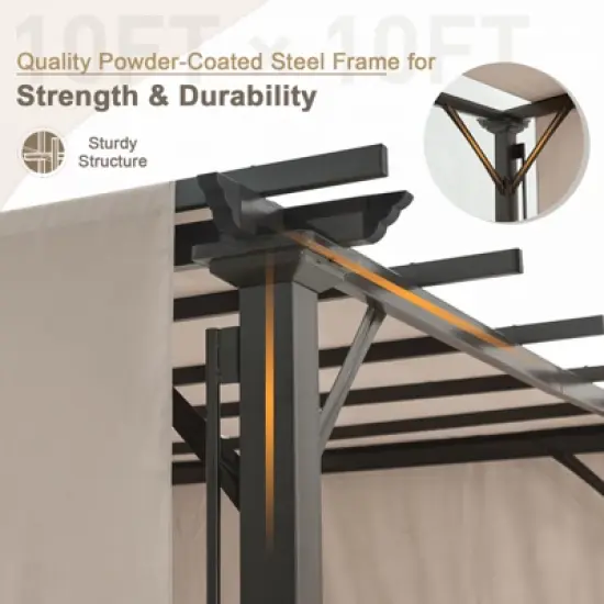 EAGLE PEAK 10'x10' Outdoor Pergola with Retractable Sunshade Canopy, Beige image {3}