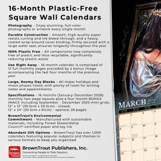 BrownTrout Witches Alchemy 2026 12"x24" Hanging Square Wall Calendar Plastic-Free image {5}