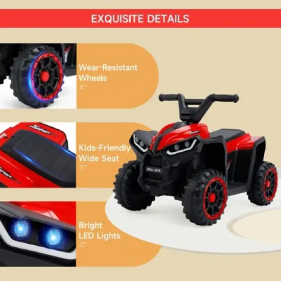 Topteng 12V Kids ATV Electric Ride On Car Toy with LED Light, Music, Red image {6}
