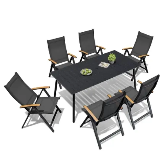 Crestlive Products Outdoor Dining Set Patio Dining Table with folding Dining Chairs Wooden-Like Top and Aluminum Frame Umbrella Hole image {12}