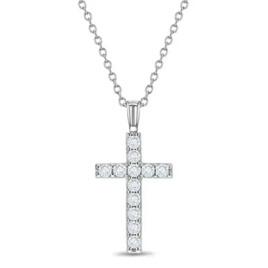 Girls' CZ Stick Cross Sterling Silver Necklace - In Season Jewelry image {5}