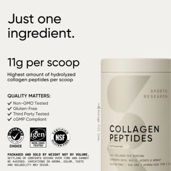 Sports Research Collagen Peptides, Unflavored, 1 lb (454 g) image {3}