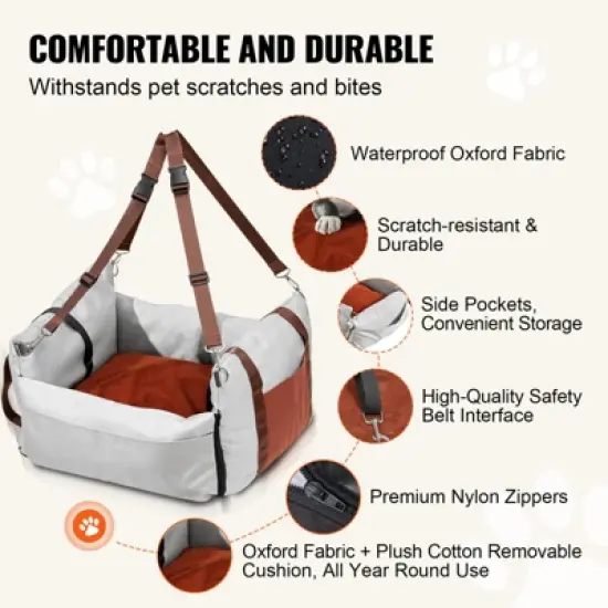 VEVOR Dog Car Seat, Waterproof Dog Booster Seat for Car with Side Handles and A Storage Pocket, Clip-On Safety Leash and PP Cotton Filling image {3}