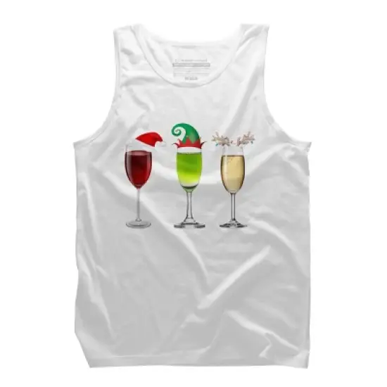 Men's Design By Humans Red Wine Glass Santa Elf Hat Reindeer Horn Christmas By Forever9 Tank Top image {4}