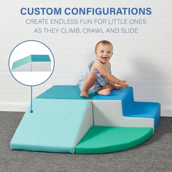 Toddler Playtime Corner Climber, Indoor Active Play Structure for Toddlers and Kids, Safe Soft Foam for Crawling and Sliding- Contemporary/Green image {1}