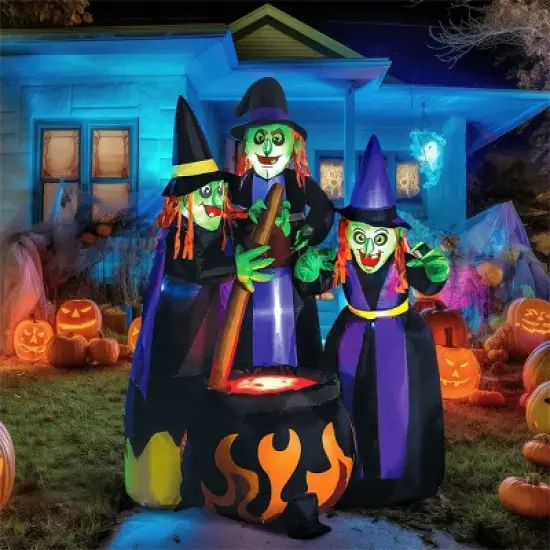 Joyfy 6 FT Halloween Inflatables Outdoor Decoration, Three Witch Around Cauldron Inflatable for Halloween Yard Garden Lawn Outdoor Indoor Decoration image {4}