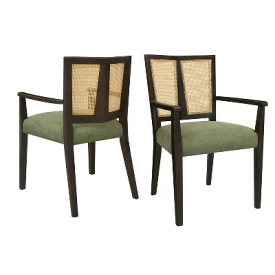 Christopher Knight Home Hana Rubberwood Upholstered Dining Arm Chairs with Cane Webbing(Set of 2) image {13}