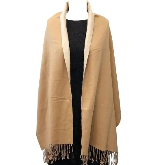 Wrapables Soft Cashmere Feeling Scarf, Large Two-Tone Winter Scarf Wrap Shawl, Camel / Beige image {4}
