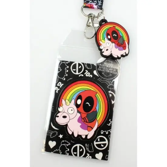 Marvel Deadpool Lanyard with Unicorn Rainbow Charm and Detachable ID Holder image {1}