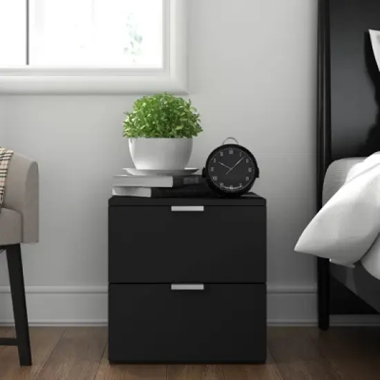 Delmar Wood 2 Drawer Nightstand Matte Black - Hillsdale Furniture image {1}