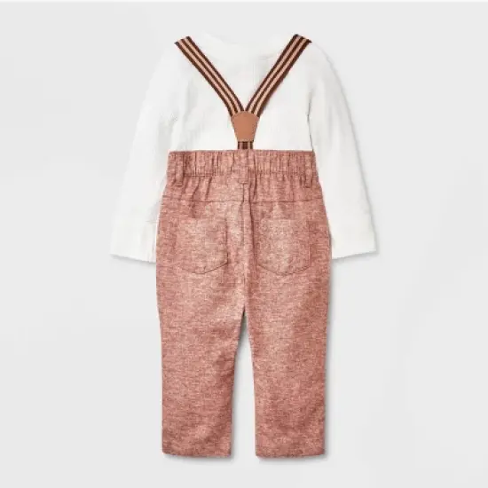 Baby Boys' Jaspe Flannel Suspender Set - Cat & Jack&trade; Cream image {1}